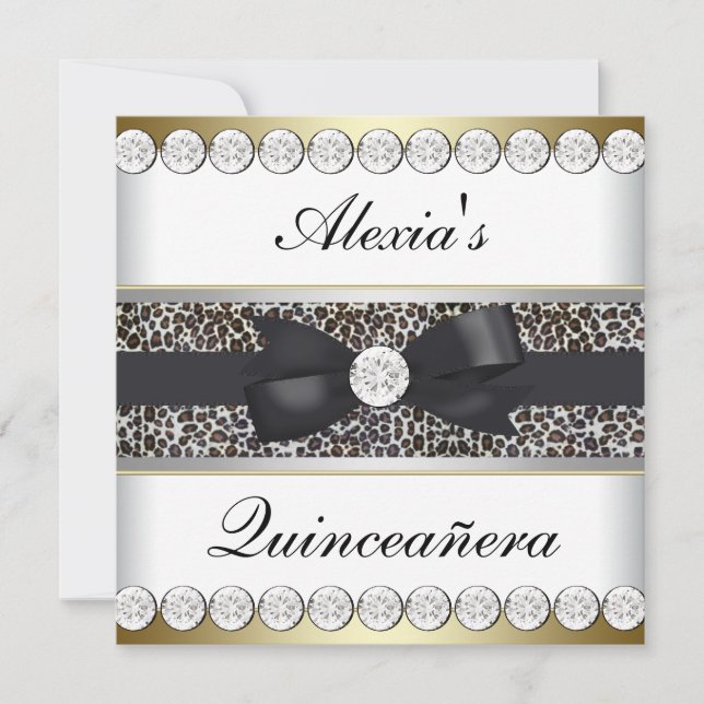 Invitation Élégante Quinceanera noire et or (Devant)