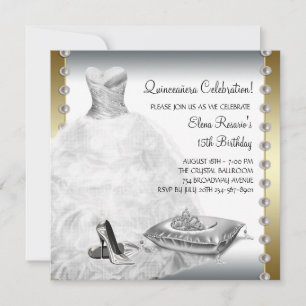 Invitation Elégante Quinceanera Or et Blanc