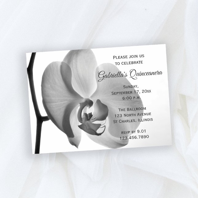 Invitation Élégante Quinceanera Orchidée Blanche (Créateur téléchargé)