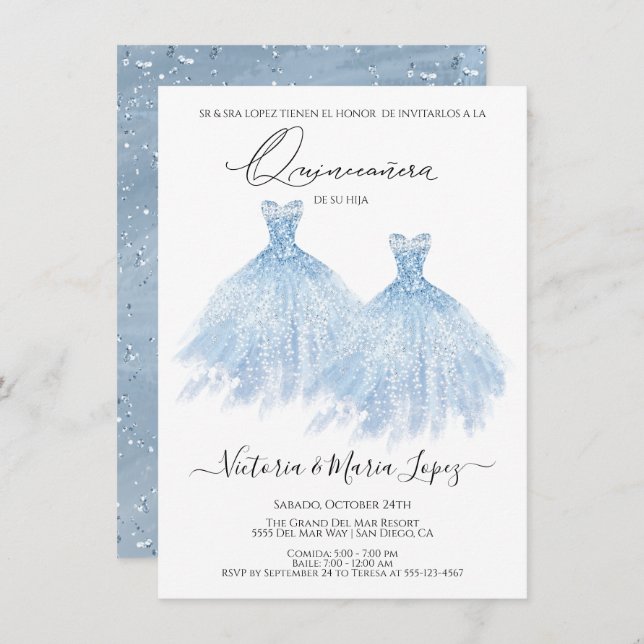 Invitation Elégante Quinceañera Parties scintillant Sparkle E (Devant / Derrière)