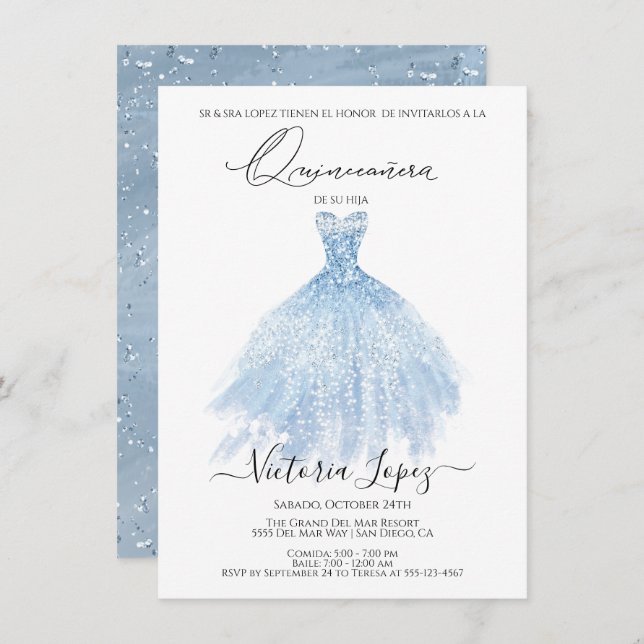 Invitation Elégante Quinceañera Parties scintillant Sparkle E (Devant / Derrière)