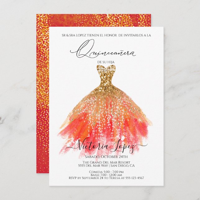 Invitation Elégante Quinceañera Parties scintillant Sparkle E (Devant / Derrière)