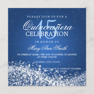 Invitation Élégante Quinceanera Party Sparkling Wave 2 Blue
