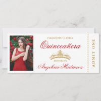 Elégante Quinceanera Photo Billet Rouge et Or