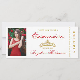 Invitation Elégante Quinceanera Photo Billet Rouge et Or