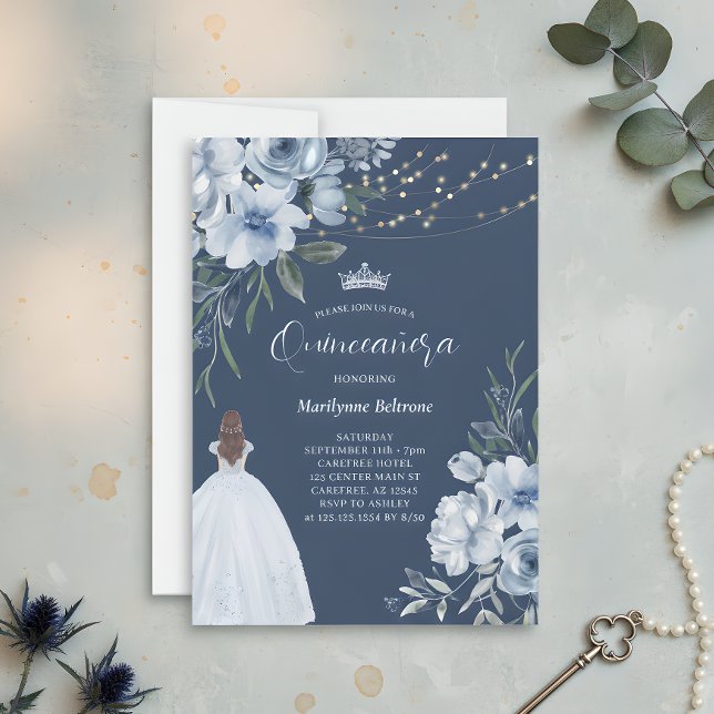 Invitation Elégante Quinceañera Princesse Bleue (Créateur téléchargé)