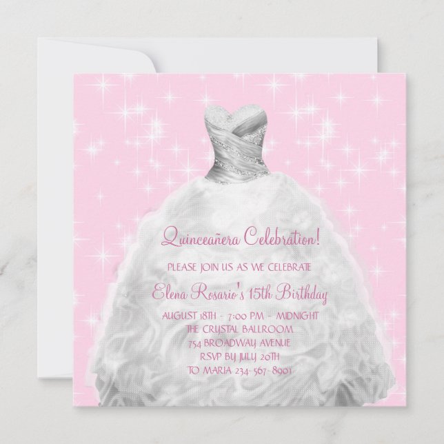 Invitation Elégante Quinceanera princesse rose (Devant)