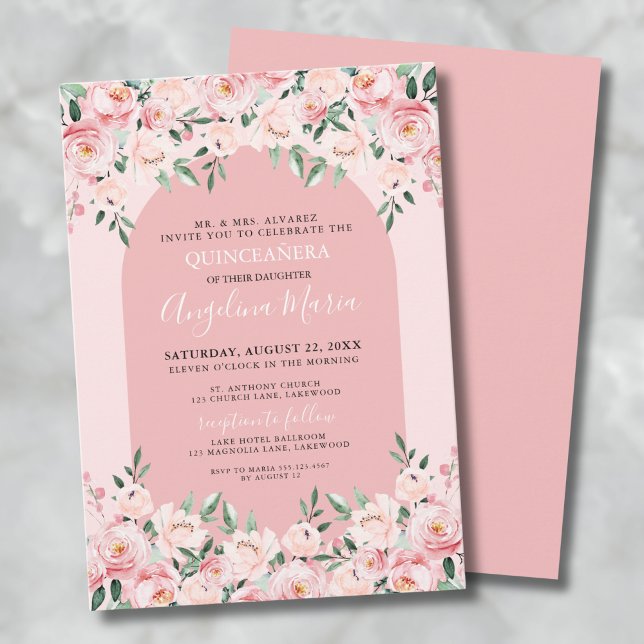 Invitation élégante Quinceanera rose (Elegant Pink Quinceanera Invitation)