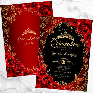 Invitation Elégante Quinceanera rouge or noir