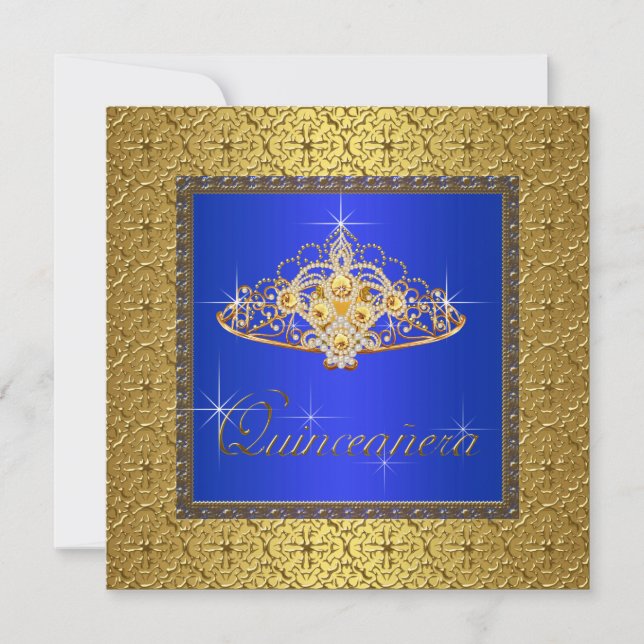 Invitation Elégante Quinceanera Royal Bleue et Or (Devant)