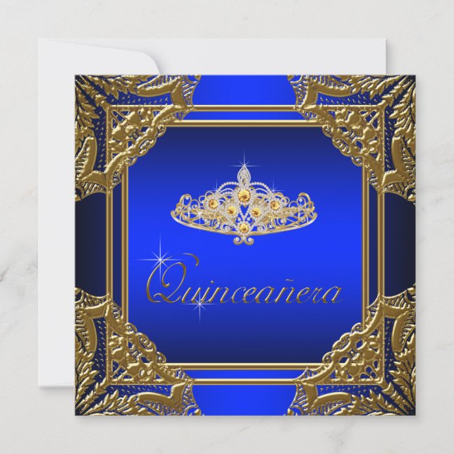 Invitation Elégante Quinceanera Royal Bleue et Or (Devant)