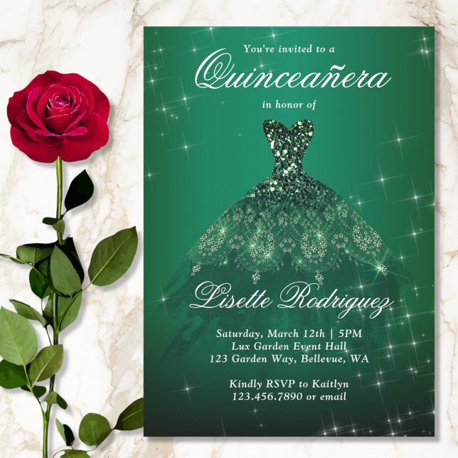 Invitation Élégante Quinceanera vert émeraude (Créateur téléchargé)