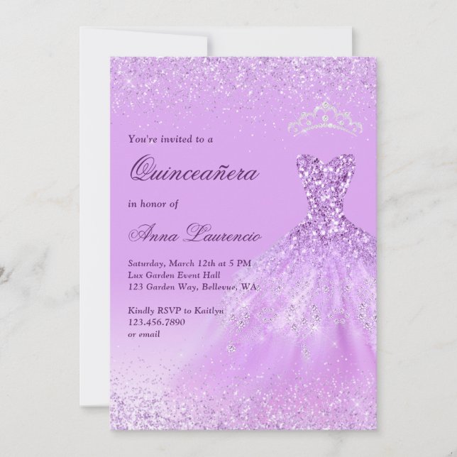 Invitation Elégante Quinceanera violet clair 15e anniversaire (Devant)