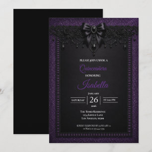 Invitation Élégante Quinceañera Violet Noir