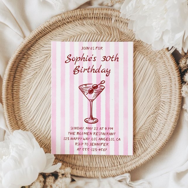 Invitation élégante rayée rose pour 30e anniversai (Créateur téléchargé)