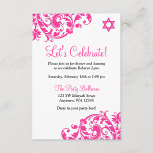 Invitation Elégante Réception Bat mitzvah Rose Chaud