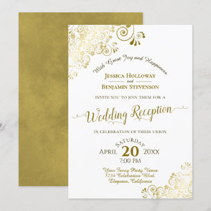 Invitation Élégante réception de mariage en or et blanc
