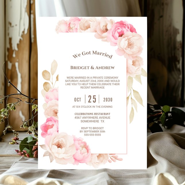 Invitation Elégante Réception De Mariage Floral Rose (Créateur téléchargé)