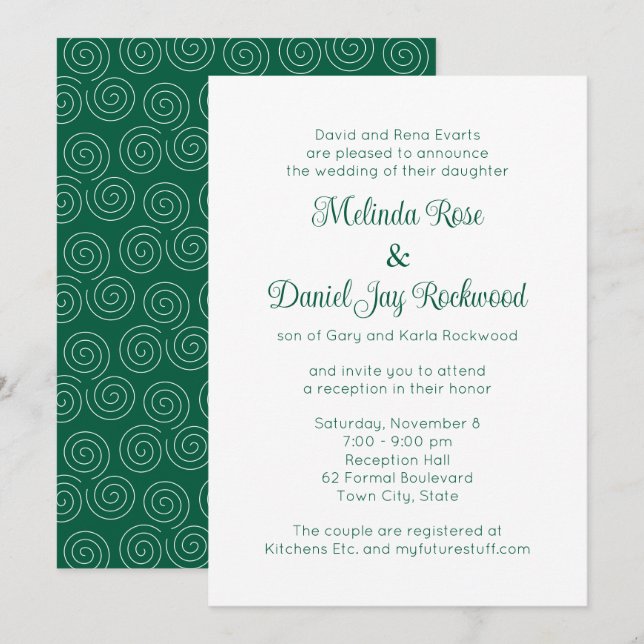 Invitation Elégante Réception de mariage Green & White (Devant / Derrière)