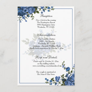 Invitation Elégante Réception de mariage Rose Bleue Classique