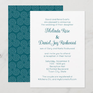 Invitation Elégante Réception de mariage Turquoise & blanc