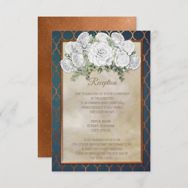 Invitation Elégante Réception de mariage Turquoise Cuivre Bla (Devant / Derrière)