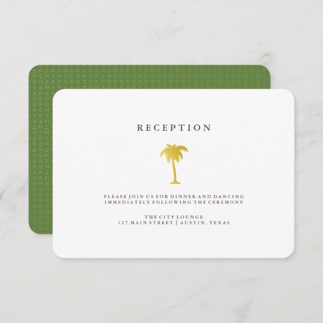 Invitation Elégante Réception Faux Gold Palm Tree | Vert (Devant / Derrière)