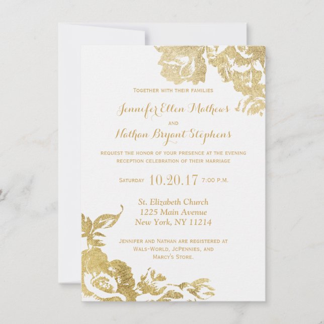 Invitation Elégante Réception Rose moderne simple Floral Gold (Devant)