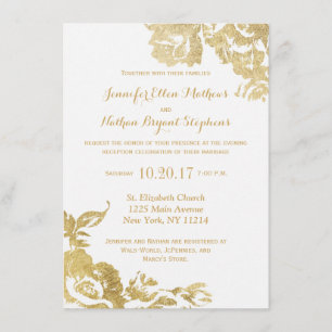 Invitation Elégante Réception Rose moderne simple Floral Gold
