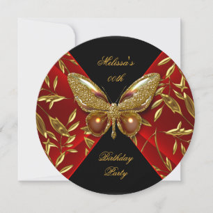 Invitation Elégante Red Black Gold Butterfly Anniversaire