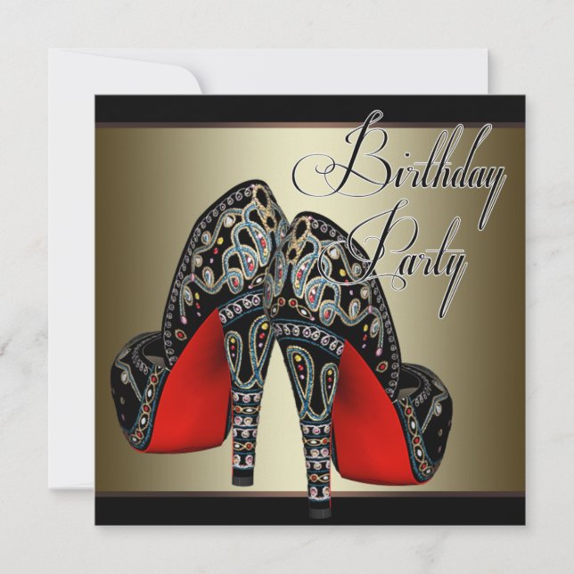Invitation Elégante Red Black Gold High Talons Anniversaire (Devant)