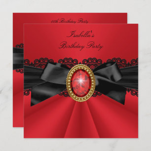 Invitation Elégante Red Black Gold Jewel Anniversaire
