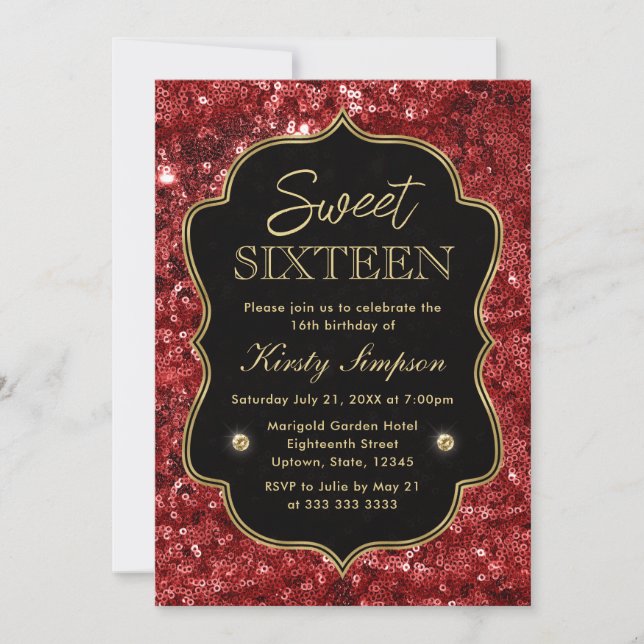 Invitation Elégante Red Faux Parties scintillant & Gold Winte (Devant)
