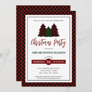 Invitation Élégante Red Plaid Motif Noël Fête de Noël
