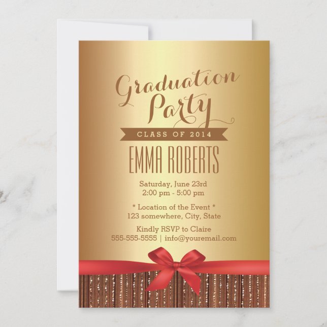 Invitation Élégante Red Ribbon Gold Foil Graduation Party (Devant)