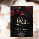 Invitation Élégante Red Roses Gothique 50e Anniversaire<br><div class="desc">Elégante roses rouges chic sur arrière - plan noir.</div>