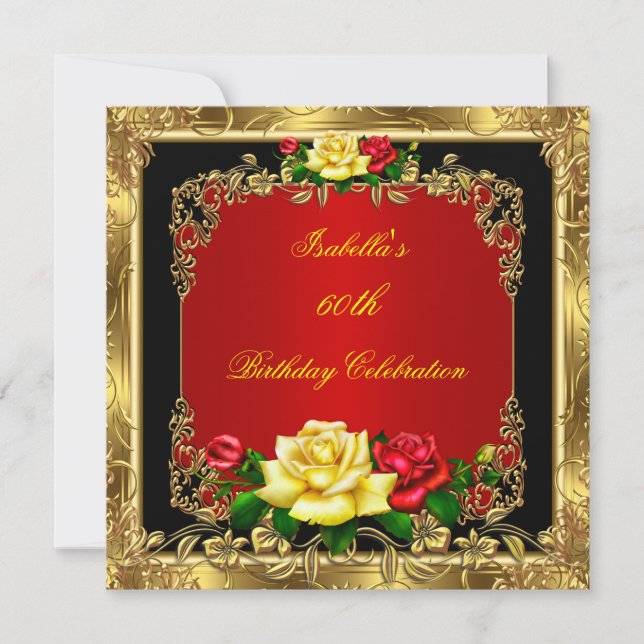 Invitation Elégante Red Yellow Roses Gold Anniversaire (Devant)