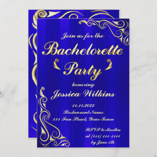 Invitation Élégante Regal Golden Royal Blue Bachelorette Part