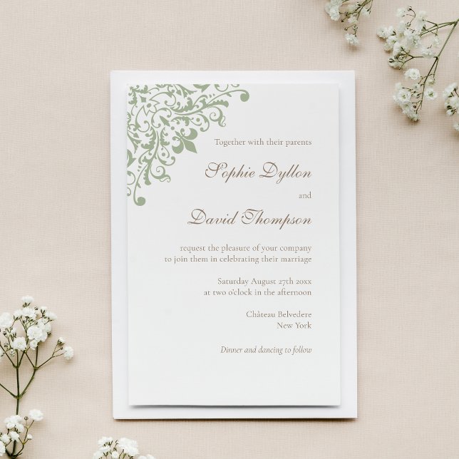 Invitation Élégante Regency Green Fleur de Lis Motif (Créateur téléchargé)