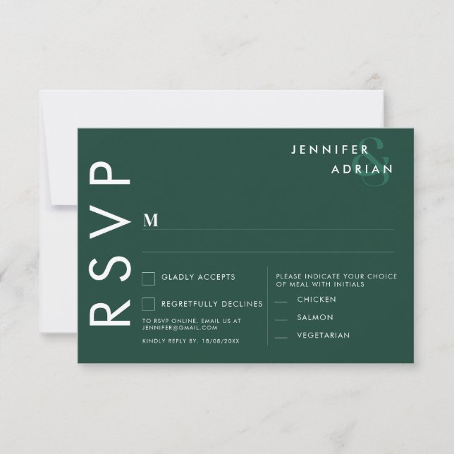 Invitation Élégante réponse de mariage moderne vert Brunswick (Devant)