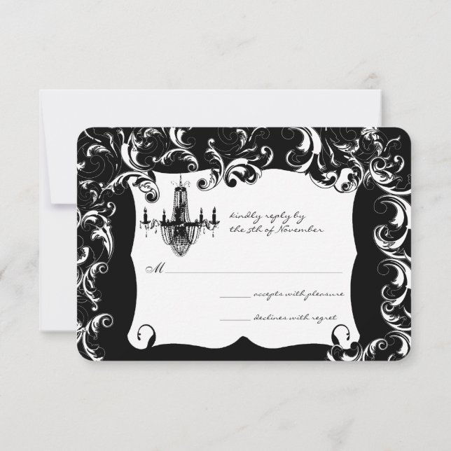 Invitation Élégante réponse du Mariage de lustre noir (Dos)
