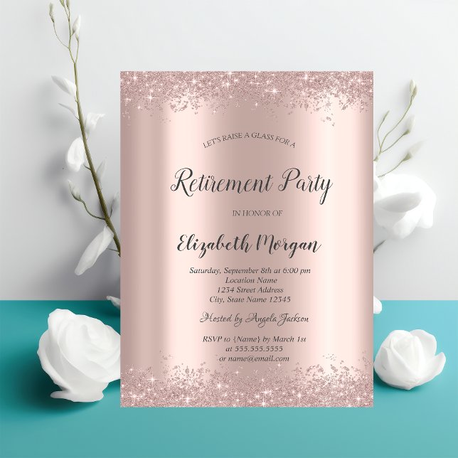 Invitation Élégante Retraite Rose de Confetti brillante (Créateur téléchargé)