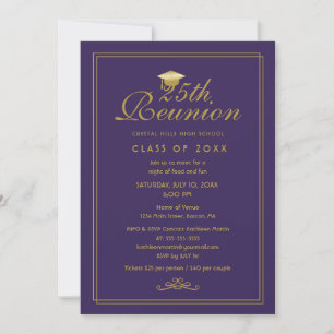 Invitation Élégante Retrouvailles Purple Gold 25ème Classe