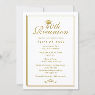Invitation Élégante Réunion de classe 40e Gold White