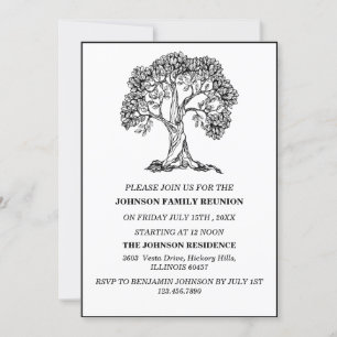 Invitation Elégante Réunion de famille Arbre Noir & Blanc