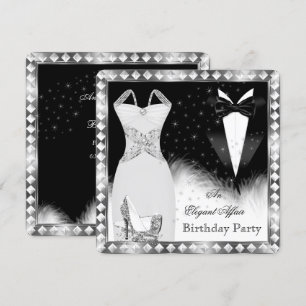Invitation Élégante robe argentée soirée en noir pour anniver