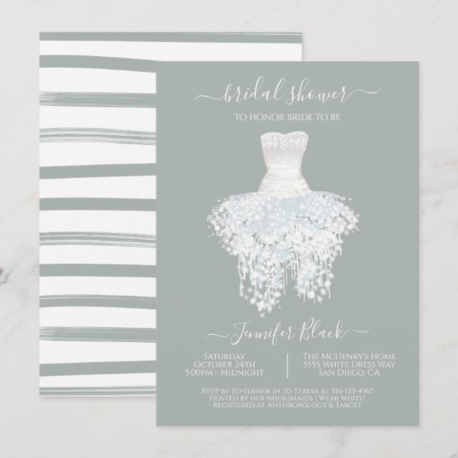Invitation Elégante robe blanche Mariage douche nuptiale Invi (Devant / Derrière)