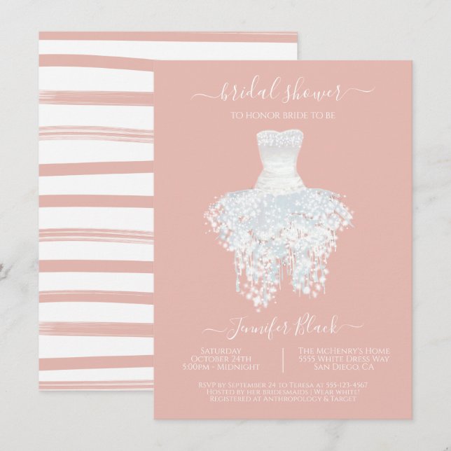 Invitation Elégante robe blanche Mariage douche nuptiale Invi (Devant / Derrière)