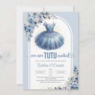 Invitation Elégante robe bleu tutu marine Baby shower floral