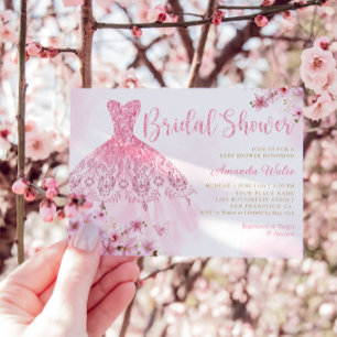 Invitation Elégante robe Boho Blush rose Fête des mariées flo